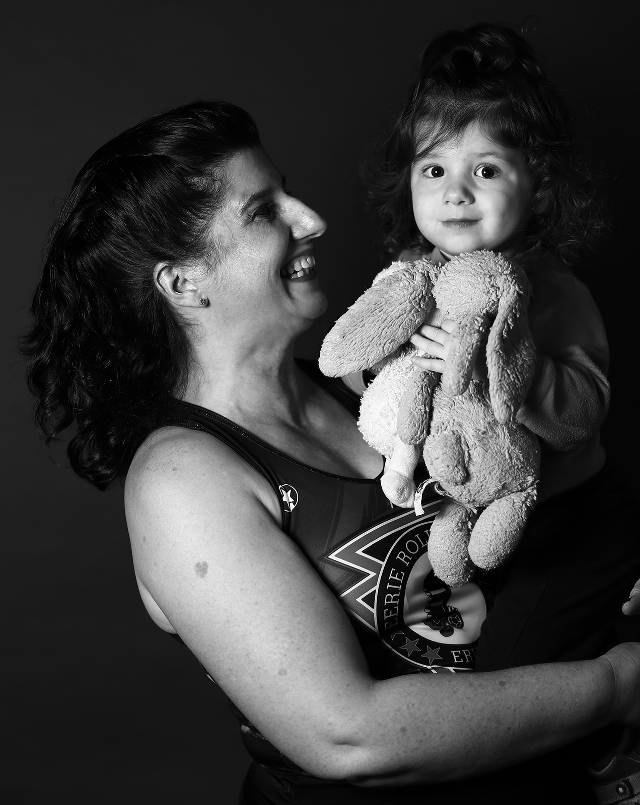 black and white portrait of mother and daughter in Erie, PA
